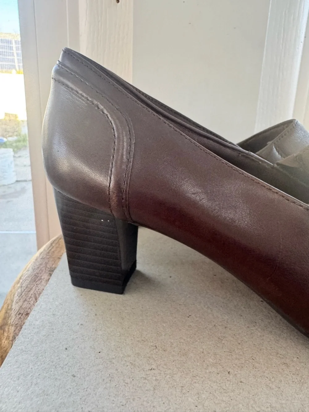 Thom McAn Thea Brown Leather Loafers 8 Wide Block Heel Y2K Square Toe NWT - Picture 4 of 14